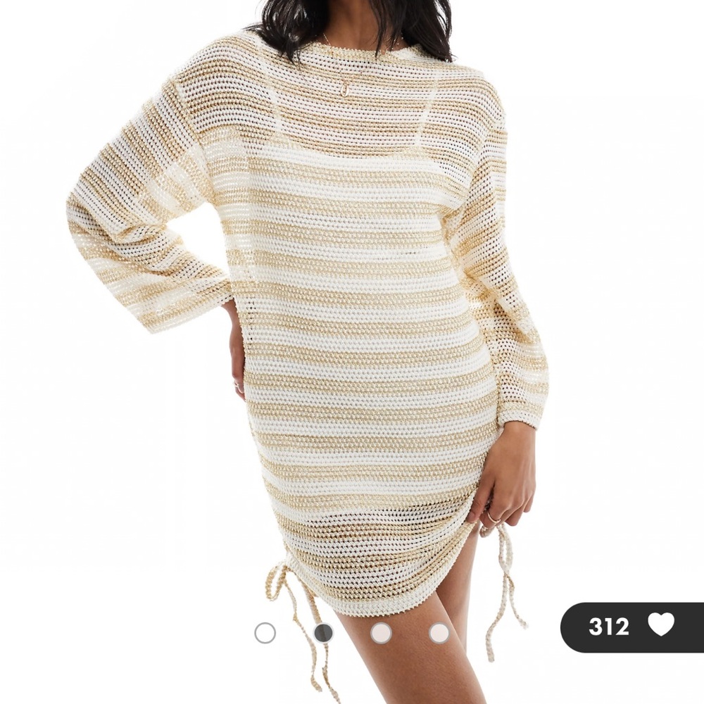 ASOS DESIGN Glitter Stitch Crochet Mini Dress Cover Up Top New NWT Metallic Mesh